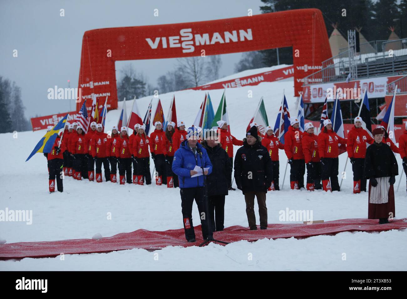 Viessmann Werbebanden FIS NORDISCHE SKI-WELTMEISTERSCHAFT 2015 in Falun, Schweden am 01.03.2015 Stockfoto
