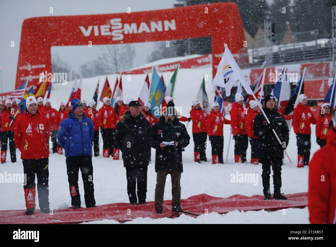 Viessmann Werbebanden FIS NORDISCHE SKI-WELTMEISTERSCHAFT 2015 in Falun, Schweden am 01.03.2015 Stockfoto