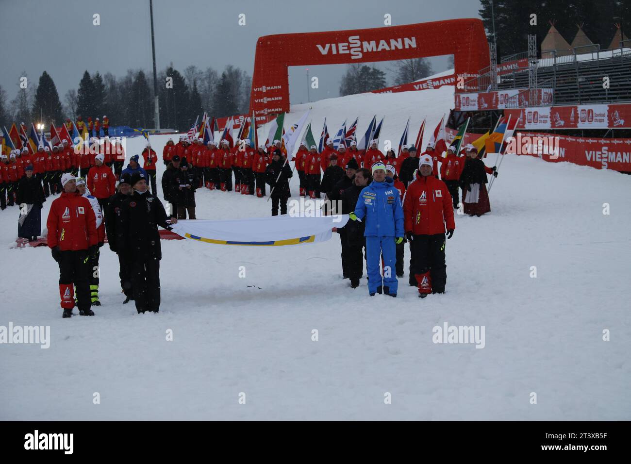 Viessmann Werbebanden FIS NORDISCHE SKI-WELTMEISTERSCHAFT 2015 in Falun, Schweden am 01.03.2015 Stockfoto