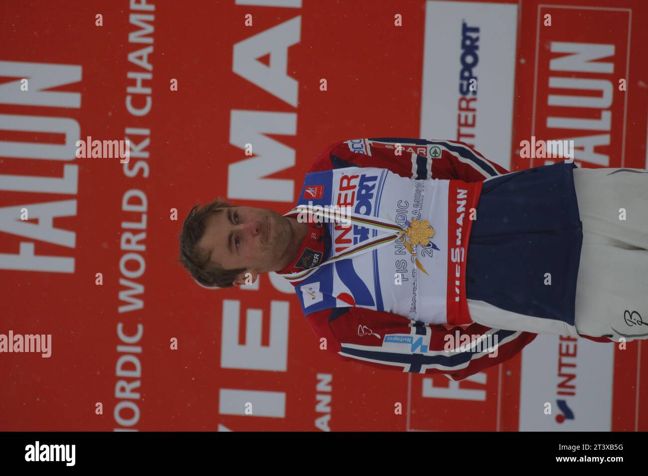 Viessmann Werbebanden FIS NORDISCHE SKI-WELTMEISTERSCHAFT 2015 in Falun, Schweden am 01.03.2015 Stockfoto