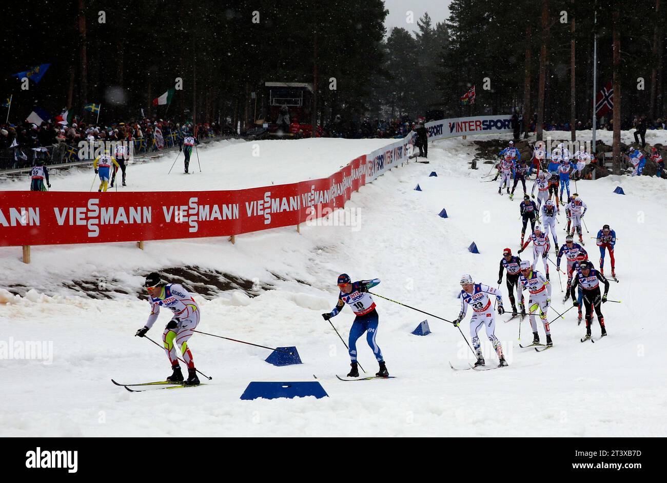 Viessmann Werbebanden FIS NORDISCHE SKI-WELTMEISTERSCHAFT 2015 in Falun, Schweden am 01.03.2015 Stockfoto