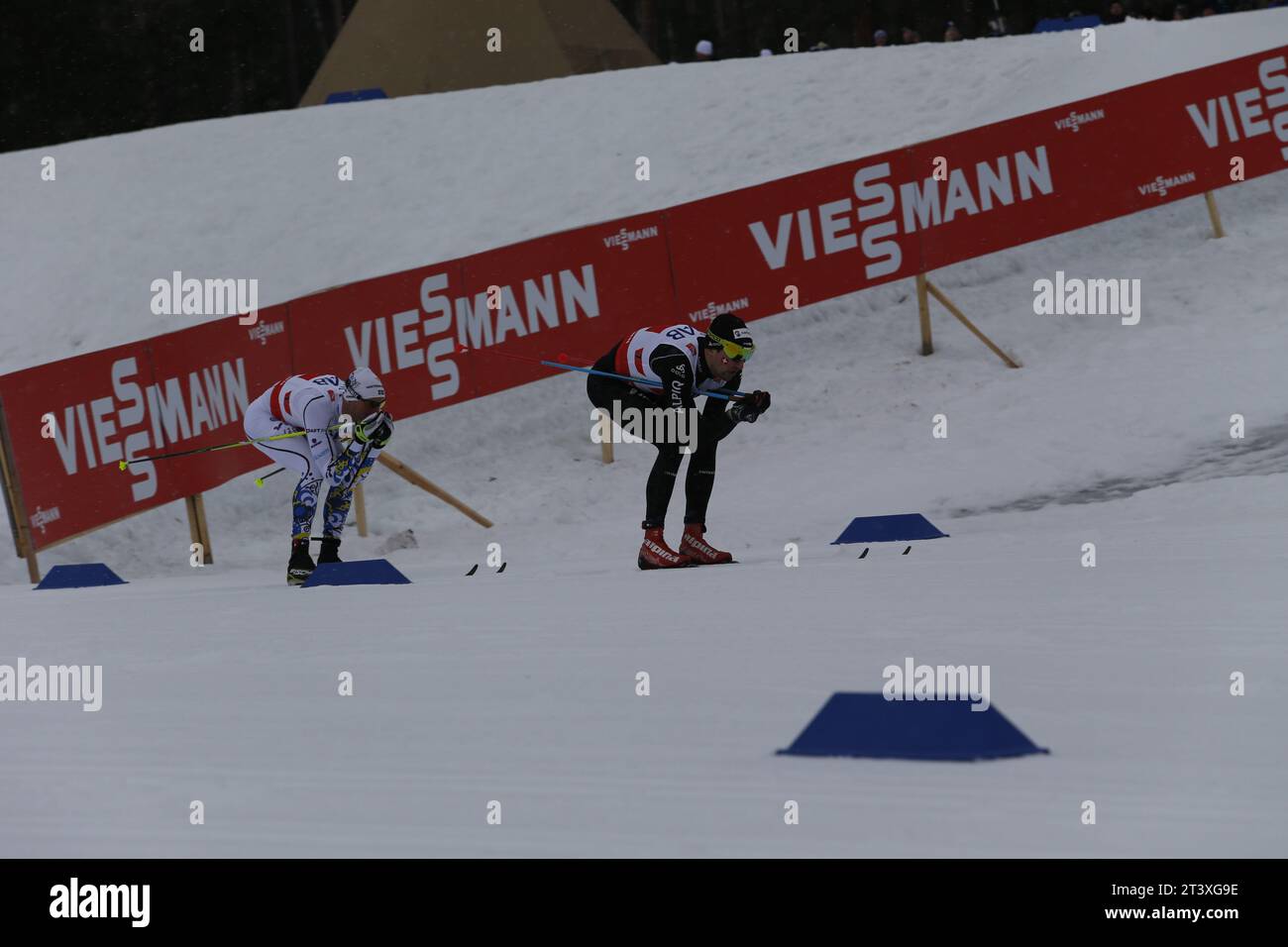 Viessmann Werbebanden FIS NORDISCHE SKI-WELTMEISTERSCHAFT 2015 in Falun, Schweden am 27.02.2015 Stockfoto