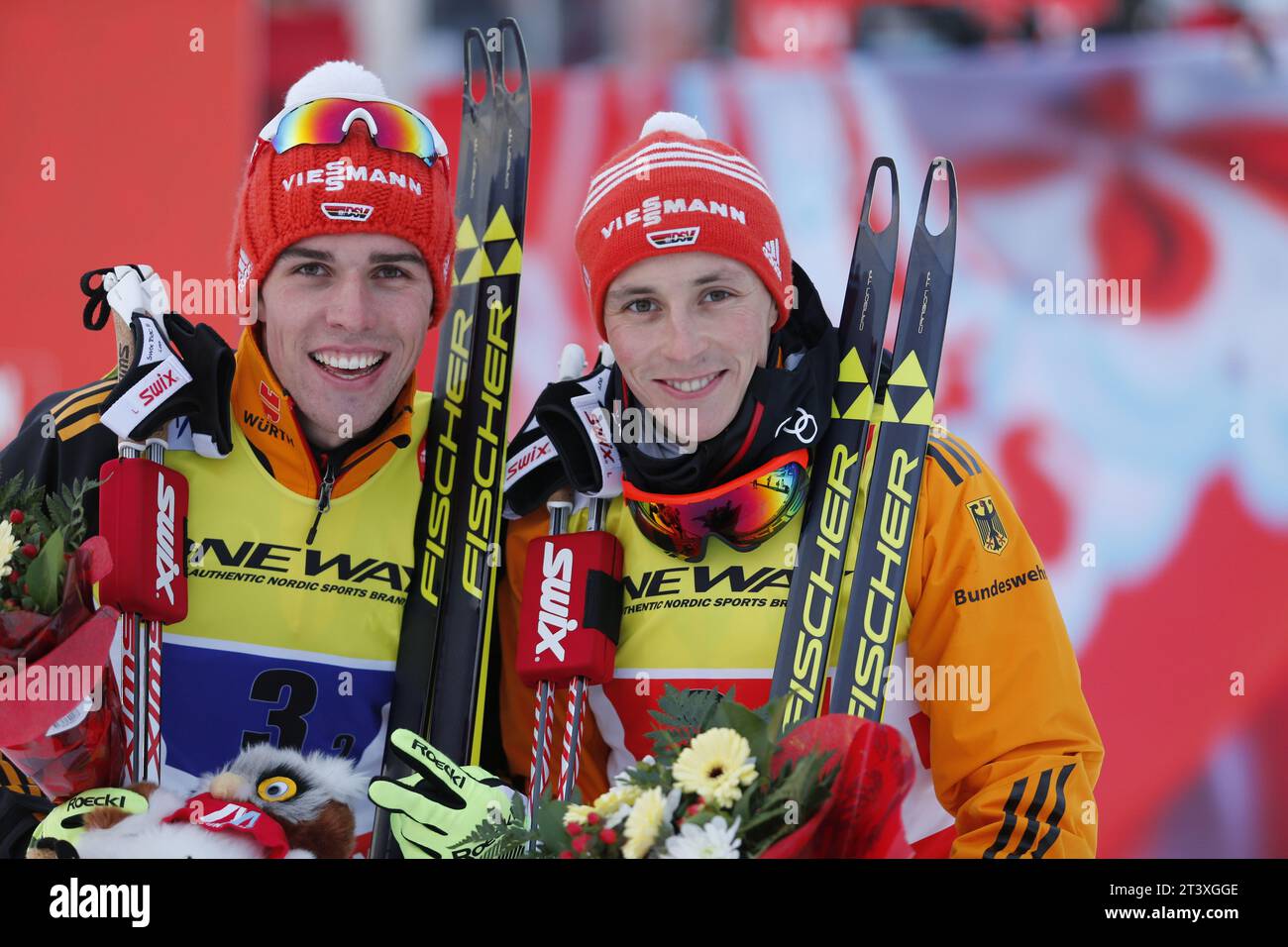 Viessmann Werbebanden FIS NORDISCHE SKI-WELTMEISTERSCHAFT 2015 in Falun, Schweden am 28.02.2015 Stockfoto
