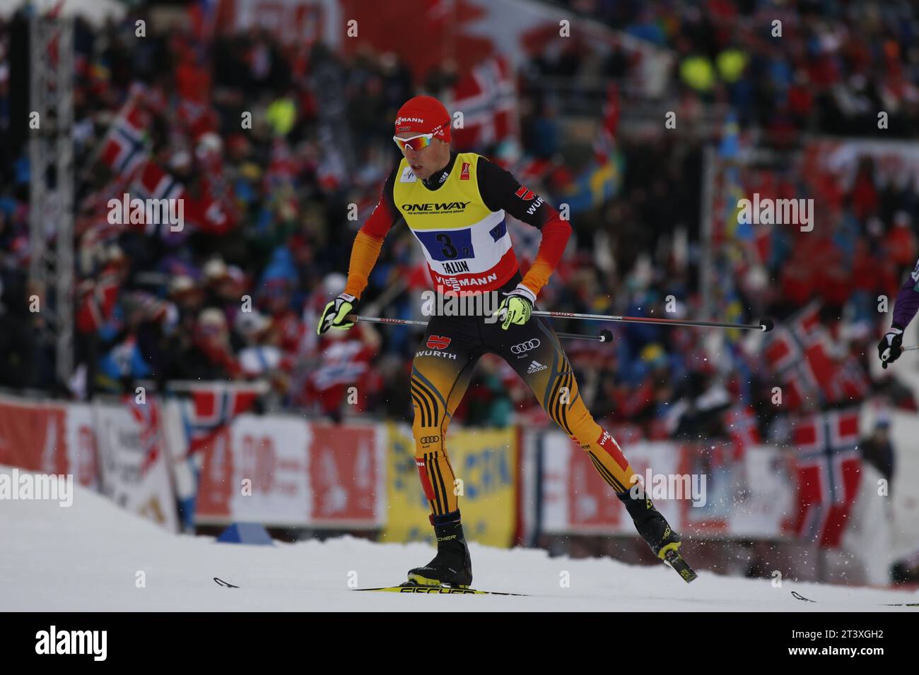 Viessmann Werbebanden FIS NORDISCHE SKI-WELTMEISTERSCHAFT 2015 in Falun, Schweden am 28.02.2015 Stockfoto