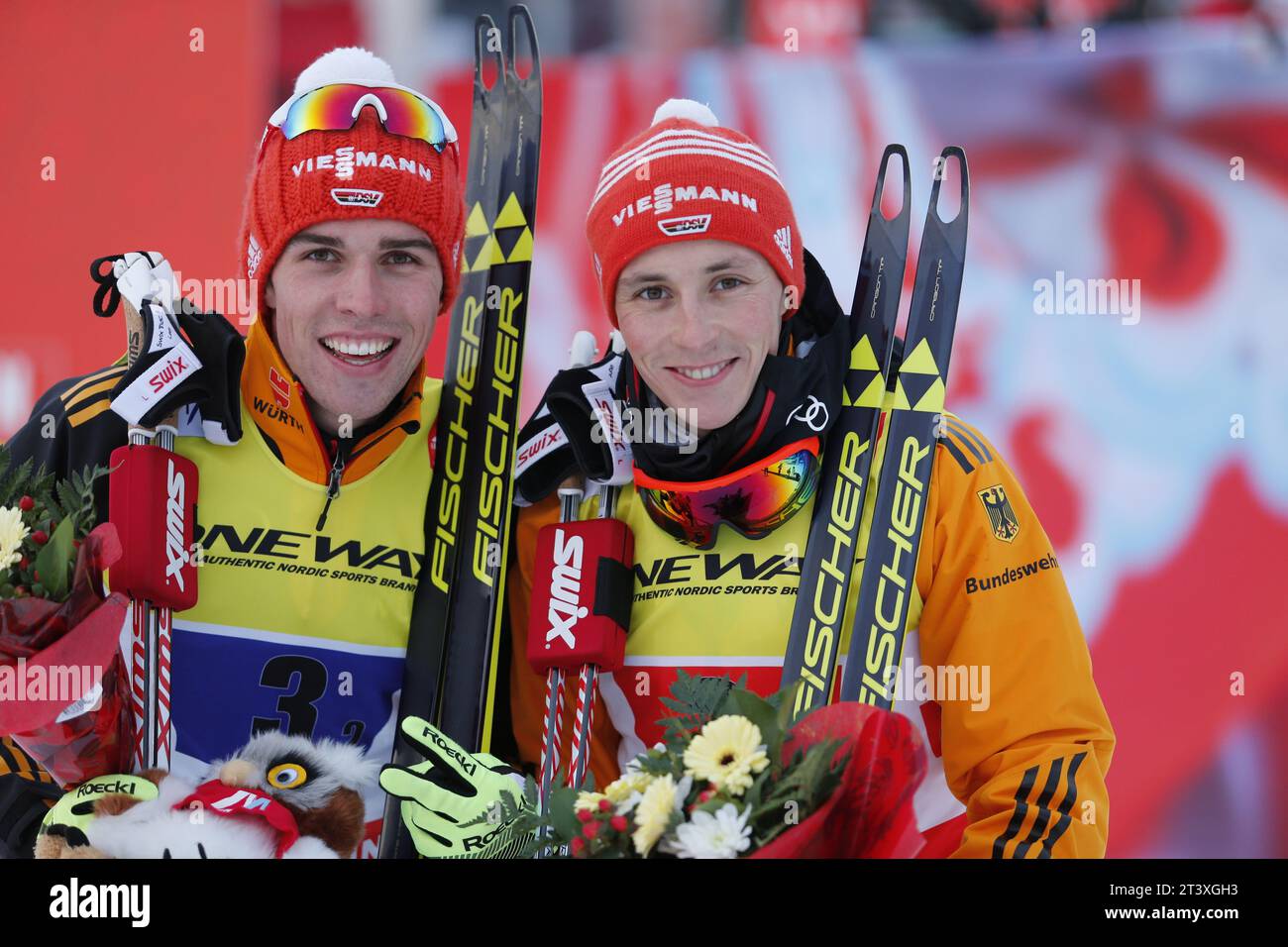 Viessmann Werbebanden FIS NORDISCHE SKI-WELTMEISTERSCHAFT 2015 in Falun, Schweden am 28.02.2015 Stockfoto