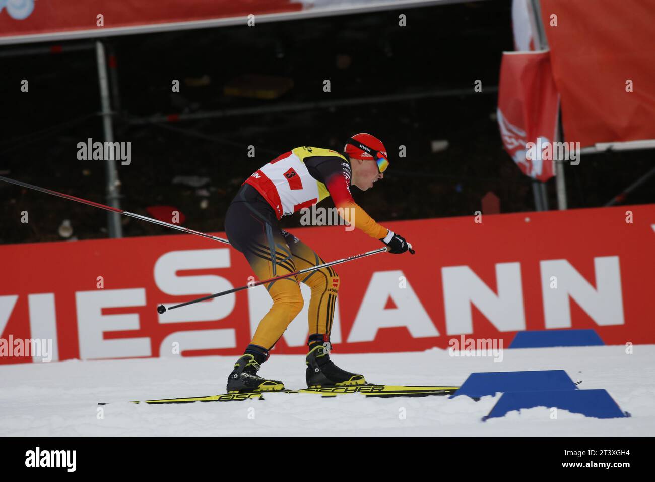 Viessmann Werbebanden FIS NORDISCHE SKI-WELTMEISTERSCHAFT 2015 in Falun, Schweden am 28.02.2015 Stockfoto