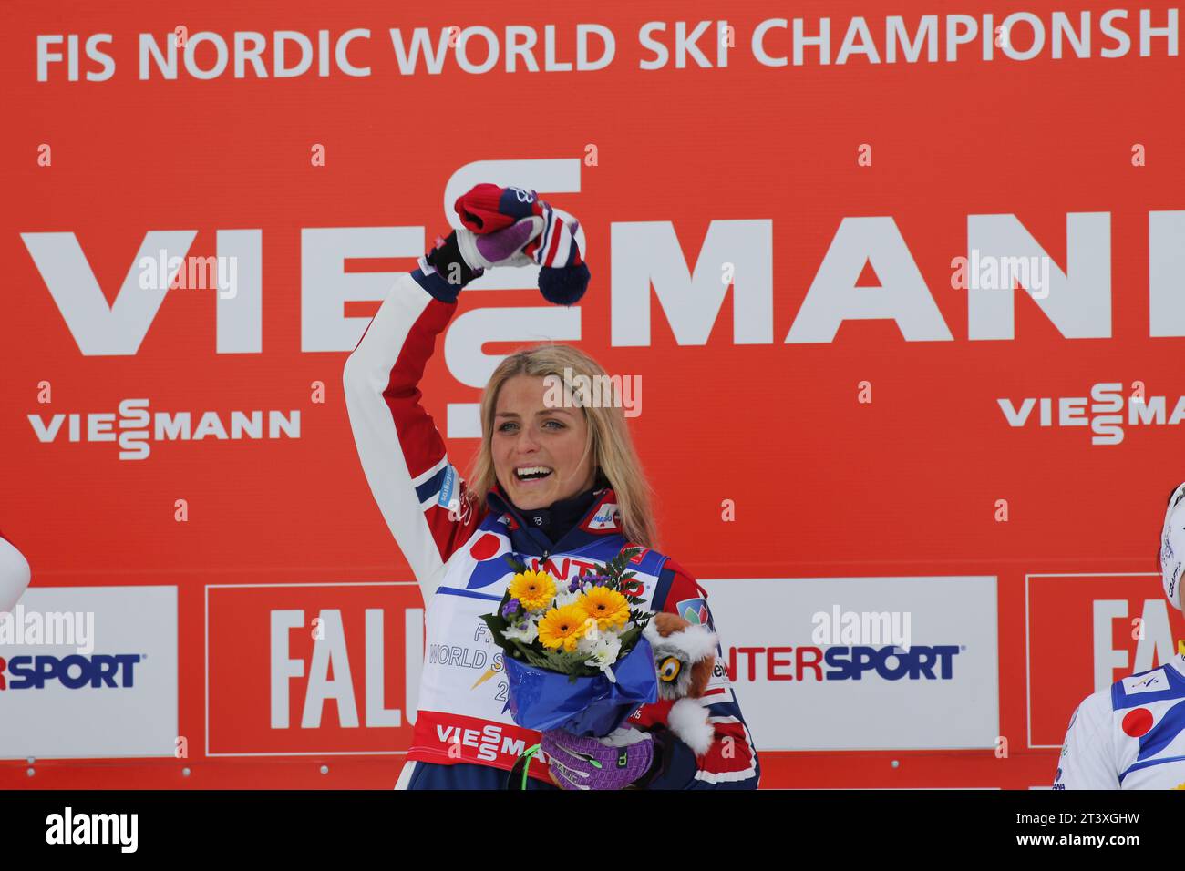 Viessmann Werbebanden FIS NORDISCHE SKI-WELTMEISTERSCHAFT 2015 in Falun, Schweden am 28.02.2015 Stockfoto