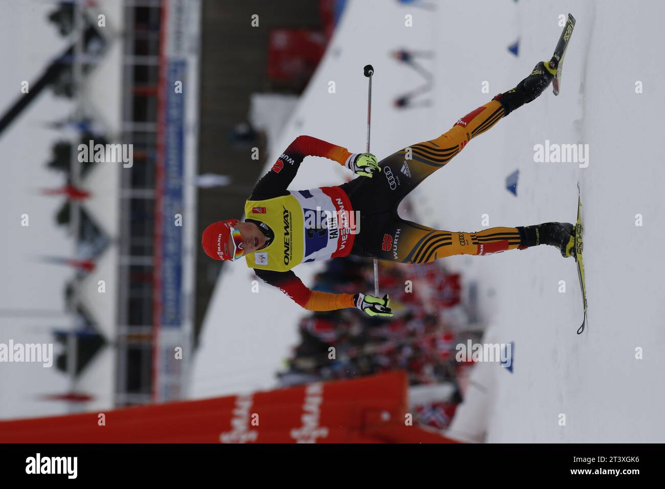 Viessmann Werbebanden FIS NORDISCHE SKI-WELTMEISTERSCHAFT 2015 in Falun, Schweden am 28.02.2015 Stockfoto
