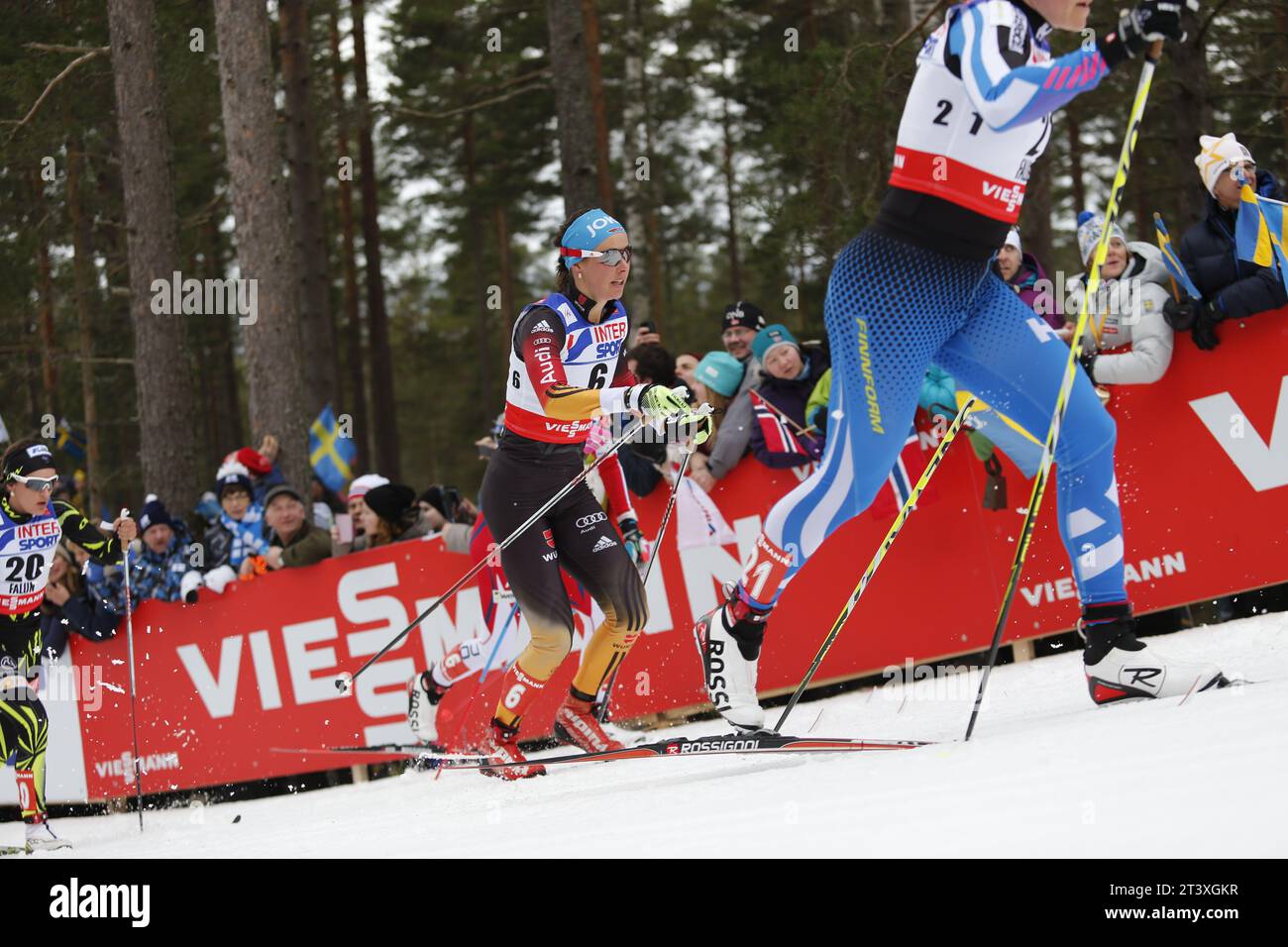 Viessmann Werbebanden FIS NORDISCHE SKI-WELTMEISTERSCHAFT 2015 in Falun, Schweden am 28.02.2015 Stockfoto