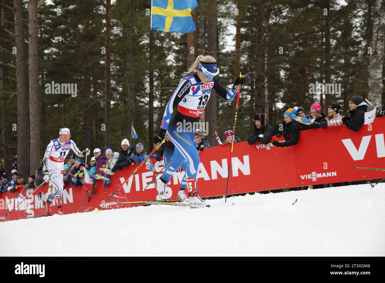Viessmann Werbebanden FIS NORDISCHE SKI-WELTMEISTERSCHAFT 2015 in Falun, Schweden am 28.02.2015 Stockfoto
