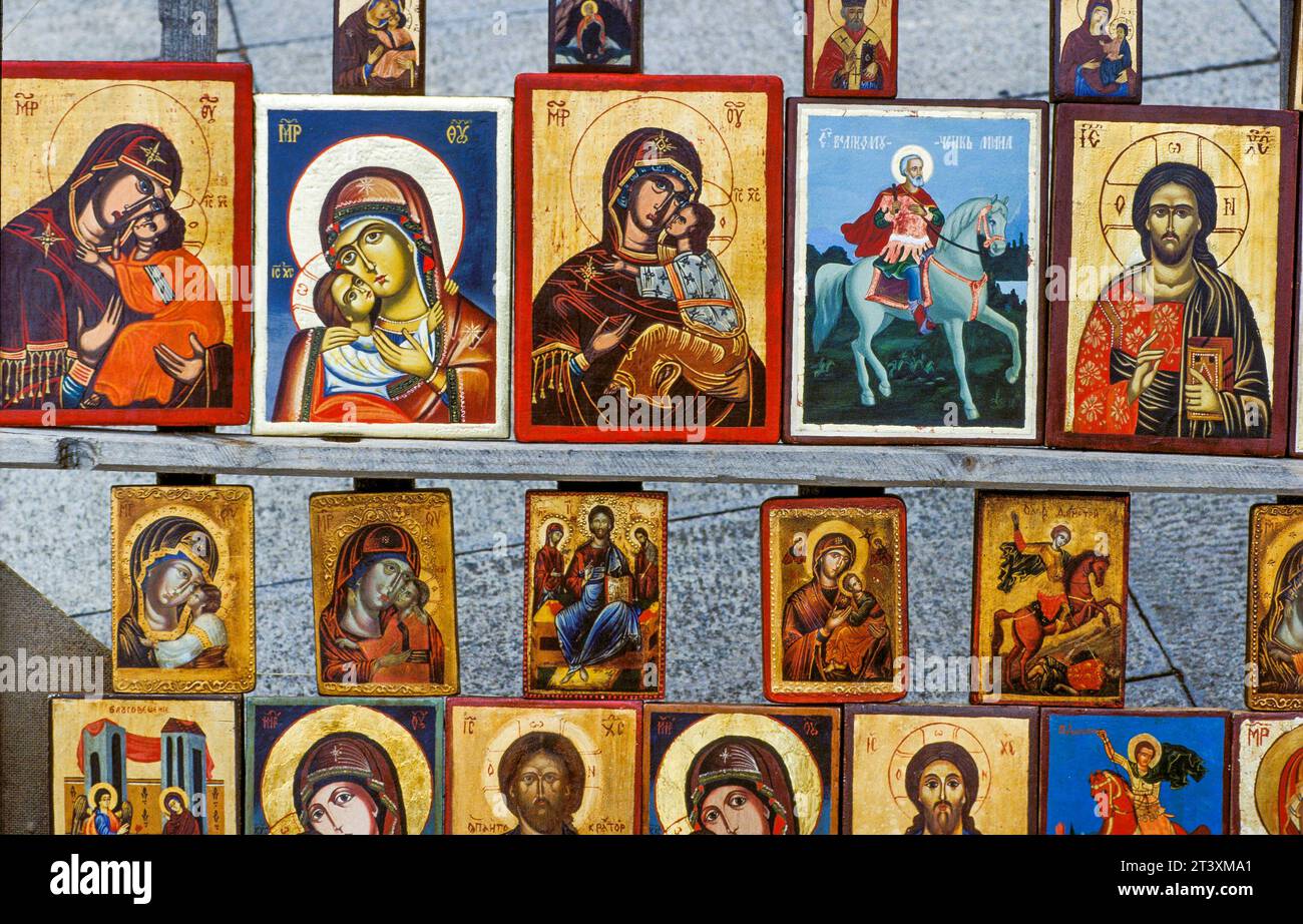 Bulgarien. Ikonen zum Verkauf in Sofia. Stockfoto