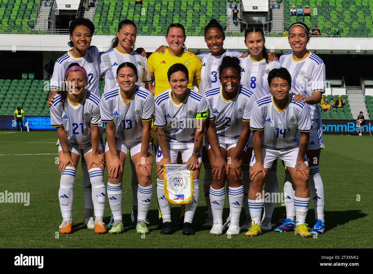 Perth, Australien. Oktober 2023. Die philippinische Frauenfußballmannschaft wird 2024 im Perth Rectangular Stadium beim Spiel der AFC Women's Soccer Olympic Qualifying Round 2 Group, Einem Spiel zwischen den Philippinen und Chinesisch Taipei, gesehen. Endpunktzahl Philippinen 4:1 Chinesisch Taipeh. Quelle: SOPA Images Limited/Alamy Live News Stockfoto