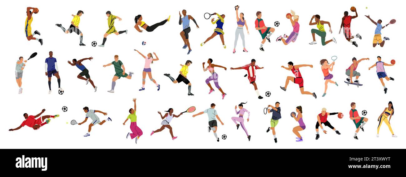 Sportler, die verschiedene Aktivitäten Vektorkunst machen. Stock Vektor