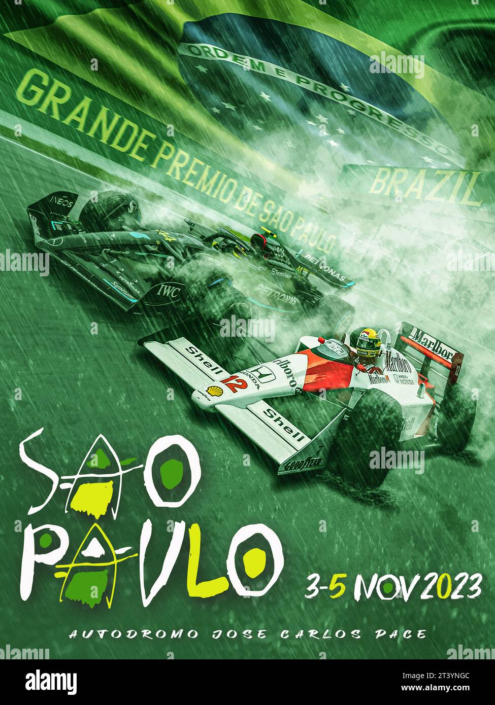 Poster für das Rennen des brasilianischen Formel 1-1-Grand-Prix 2023 Stockfoto