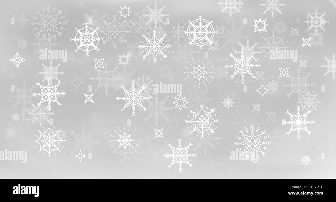 Weihnachtshintergrund oder -Banner mit Schneeflocken oder Sternen, weihnachtsfarben mit Platz für Text. Grafik-Ressource mit Weihnachtsmotiv und Verlauf Stockfoto