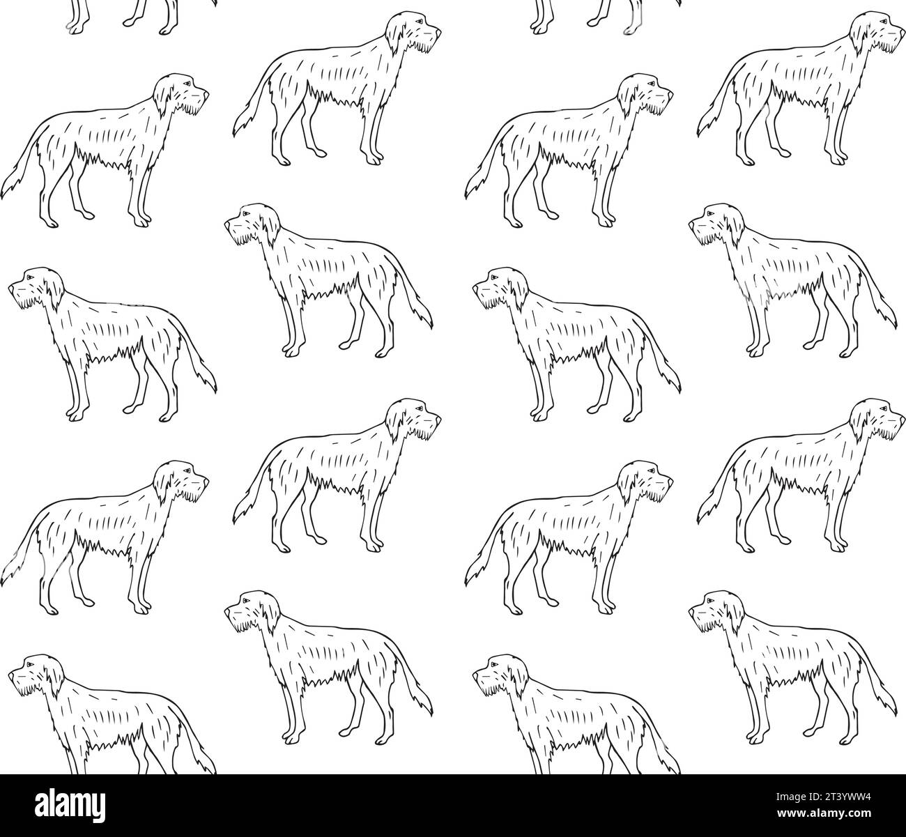 Nahtloses Vektor-Muster von Hand gezeichneter Kritzelskizze Wolfshund Hund isoliert auf weißem Hintergrund Stock Vektor