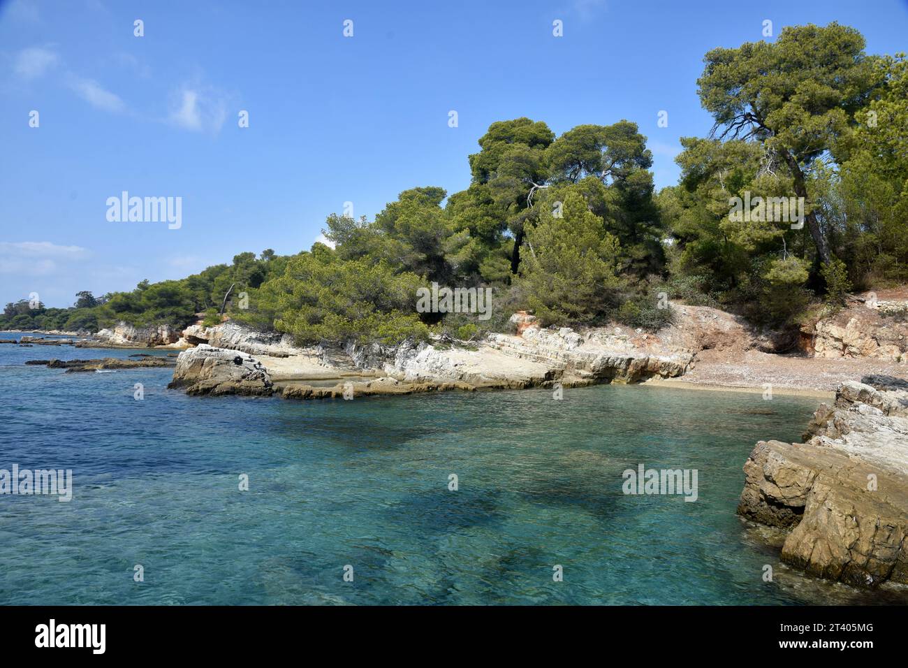 Frankreich, die französische riviera, die Inseln Lérins, eine Bucht auf der Insel Sainte Marguerite, diese natürliche Stätte ist sehr erhalten. Stockfoto