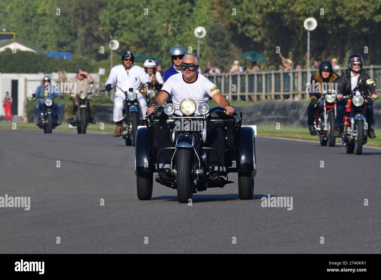 Harley Davidson Trike, Track Parade - Motorcycle Celebration, ca. 200 Motorräder auf den Runden der Morgenparade, einschließlich Beiwagen-Outfits und Motor Stockfoto