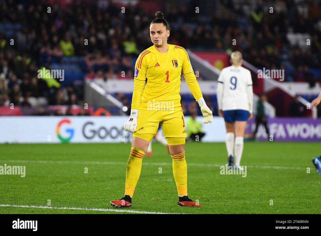 Nicky Evrard, belgischer Torhüter beim Spiel der Gruppe A1 der UEFA Nations League zwischen England Frauen und Belgien im King Power Stadium in Leicester am Freitag, den 27. Oktober 2023. (Foto: Jon Hobley | MI News) Credit: MI News & Sport /Alamy Live News Stockfoto