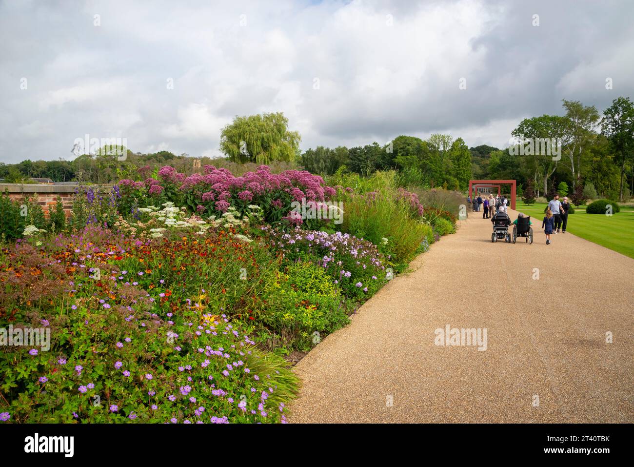 Die krautigen Grenzen im Spätsommer bei RHS Bridgewater, Worsley, Manchester, England. Stockfoto