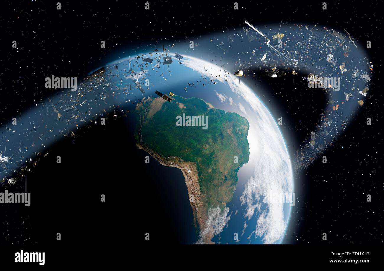 Weltraumschrott umkreist die Erde, Illustration Stockfoto