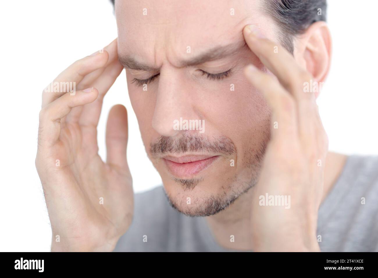 Mann mit Kopfschmerzen Stockfoto