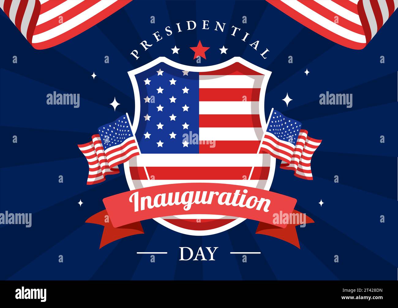 USA Präsidenteneinweihung Tag Vektor Illustration 20 Januar mit Kapitol Gebäude Washington D.C. und amerikanische Flagge im Hintergrund Design Stock Vektor