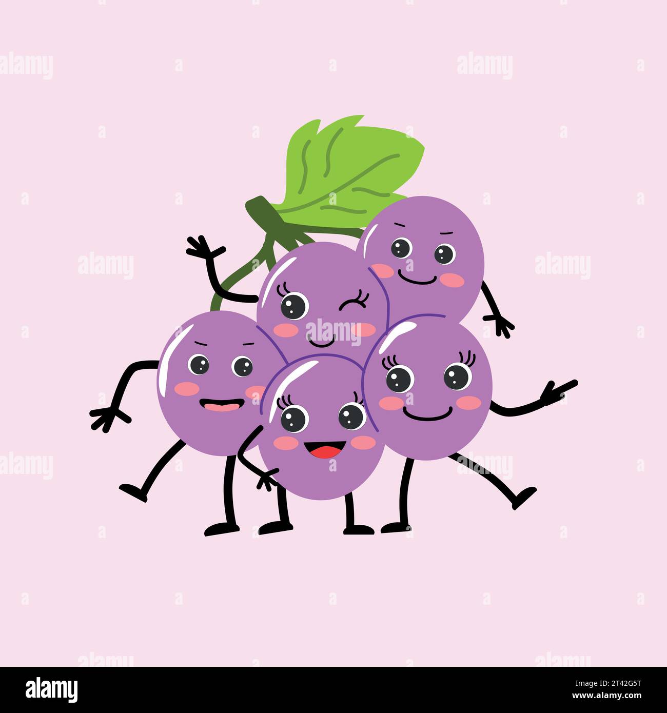 Niedliche Grapes-Zeichentrickfiguren mit lustigen Gesichtern Stock Vektor