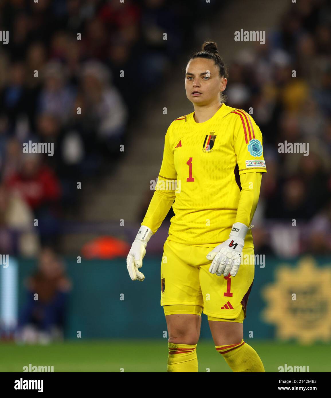 Leicester, Großbritannien. Oktober 2023. Nicky Evrard (B) beim Spiel England gegen Belgien der UEFA Women's Nations League im King Power Stadium, Leicester, Großbritannien am 27. Oktober 2023. Quelle: Paul Marriott/Alamy Live News Stockfoto