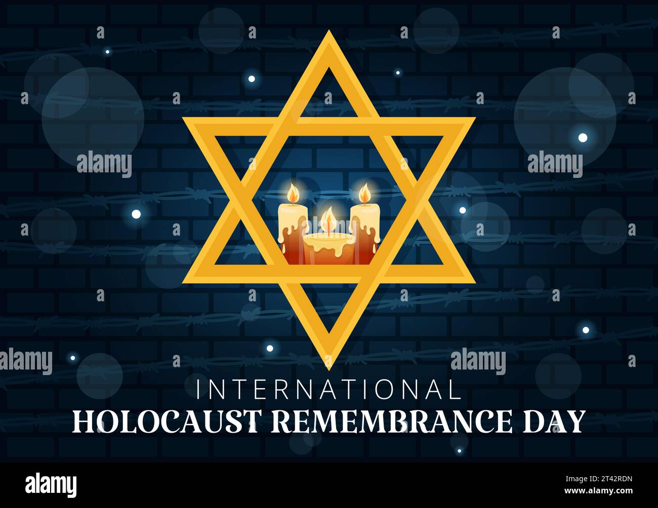 Internationaler Holocaust-Gedenktag Vektor-Illustration am 27. Januar mit gelbem Stern und Kerze zum Gedenken an die Opfer in flachem Hintergrund Stock Vektor
