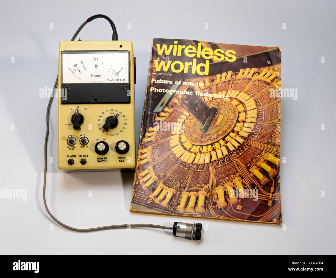 Ein hausgemachter fotografischer Blitzmesser, der 1974 gebaut wurde, wie in einem artikel beschrieben, der im August desselben Jahres in der britischen Zeitschrift Wireless World veröffentlicht wurde. Stockfoto
