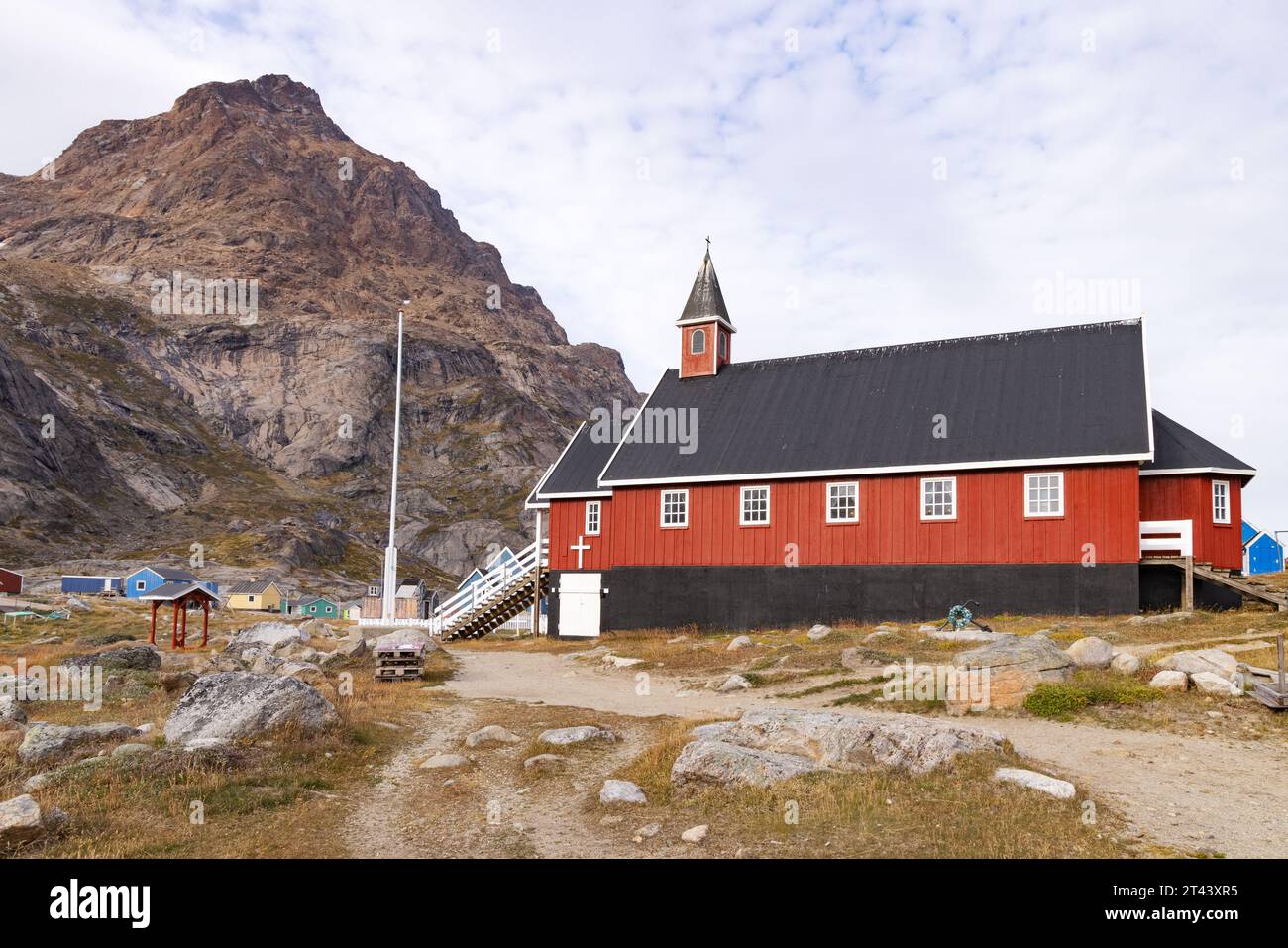 Grönland Church; die Inuit-Kirche im Dorf Aappilattoq, Bevölkerung 100; Südgrönland Europa Stockfoto