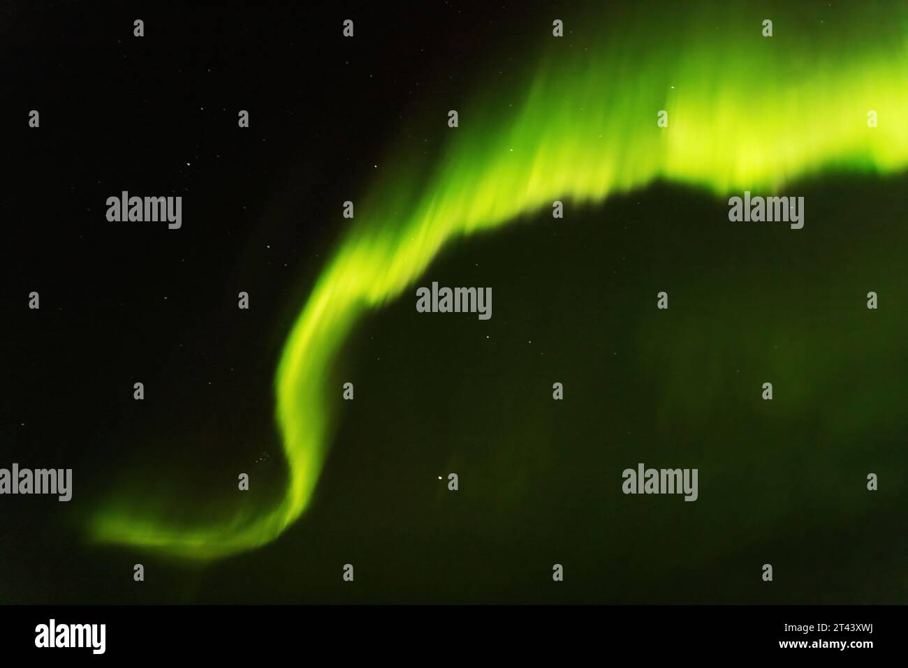 Aurora Borealis oder Nordlichter bei Nacht gesehen, - Magnetosphärenstörung durch Sonnenwind; Grönland, Arktis. - Arctic Travel. Grüner Bandtyp Stockfoto