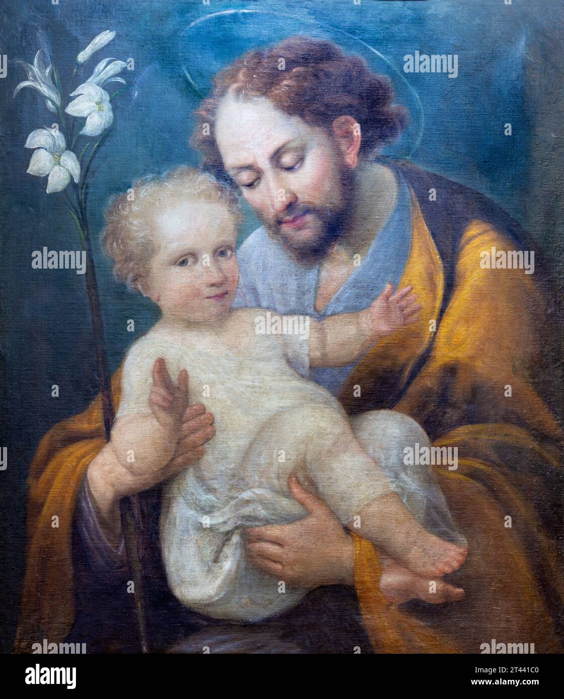 GENOVA, ITALIEN - 5. MÄRZ 2023: Das Gemälde von St. Joseph in der Kirche Basilica di Santa Maria delle Vigne von unbekanntem Künstler. Stockfoto