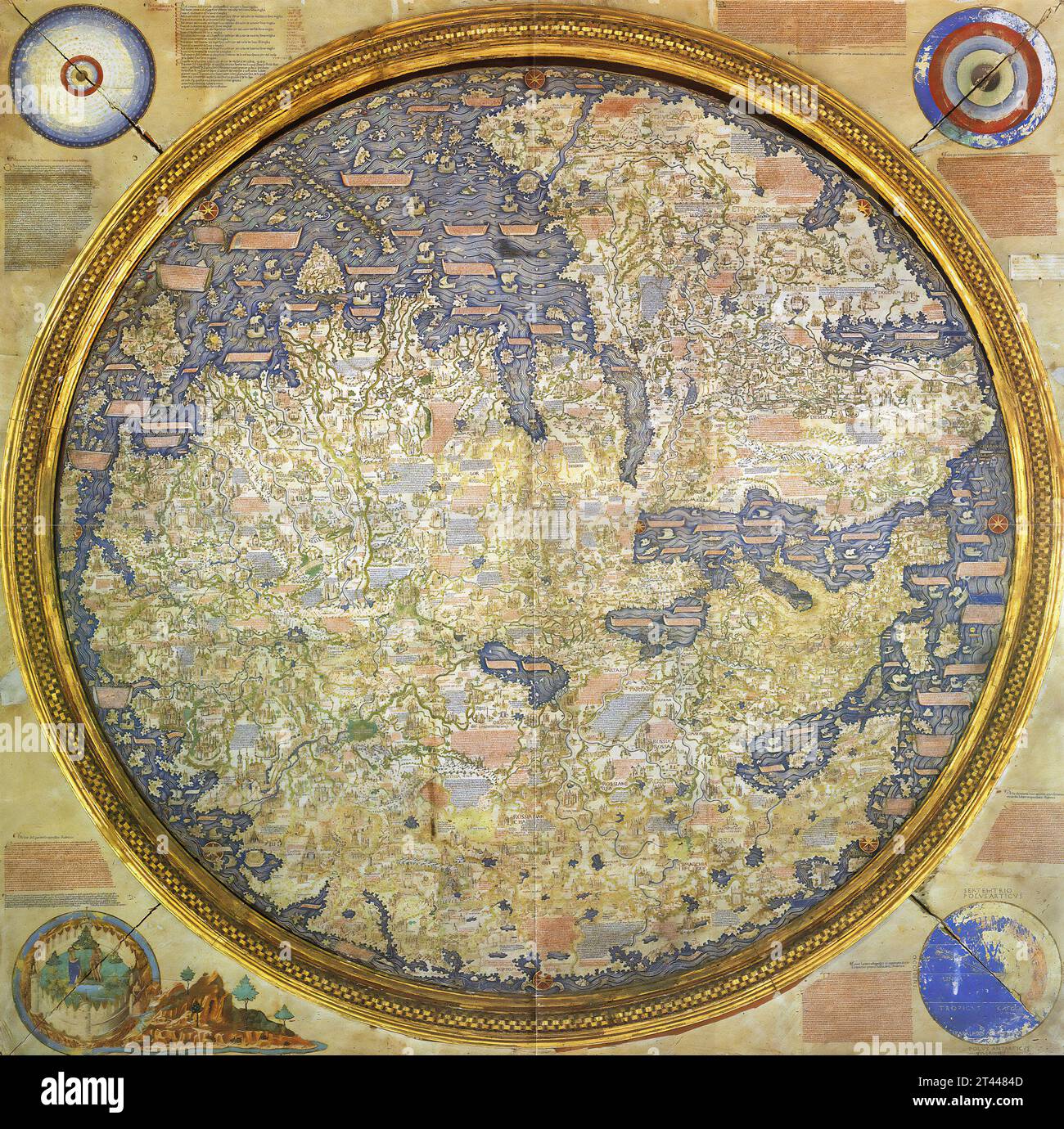 Fra Mauro. Die Fra Mauro Karte des venezianischen Kartografen Fra Mauro (ca. 1400–1464), ca. 1460. Es war die genaueste Weltkarte, die bis zu diesem Datum erstellt wurde. Stockfoto