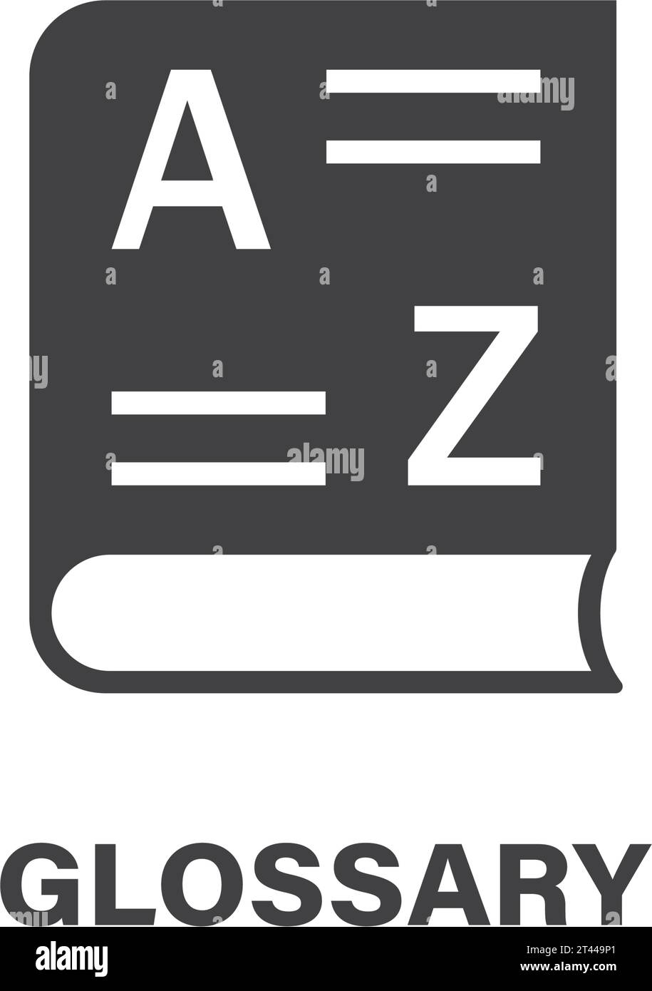 Glossarbuch-Symbol in flacher Form. Reiseführer-Enzyklopädie-Vektorillustration auf isoliertem Hintergrund. A-Z Notebook Sign Business Concept. Stock Vektor