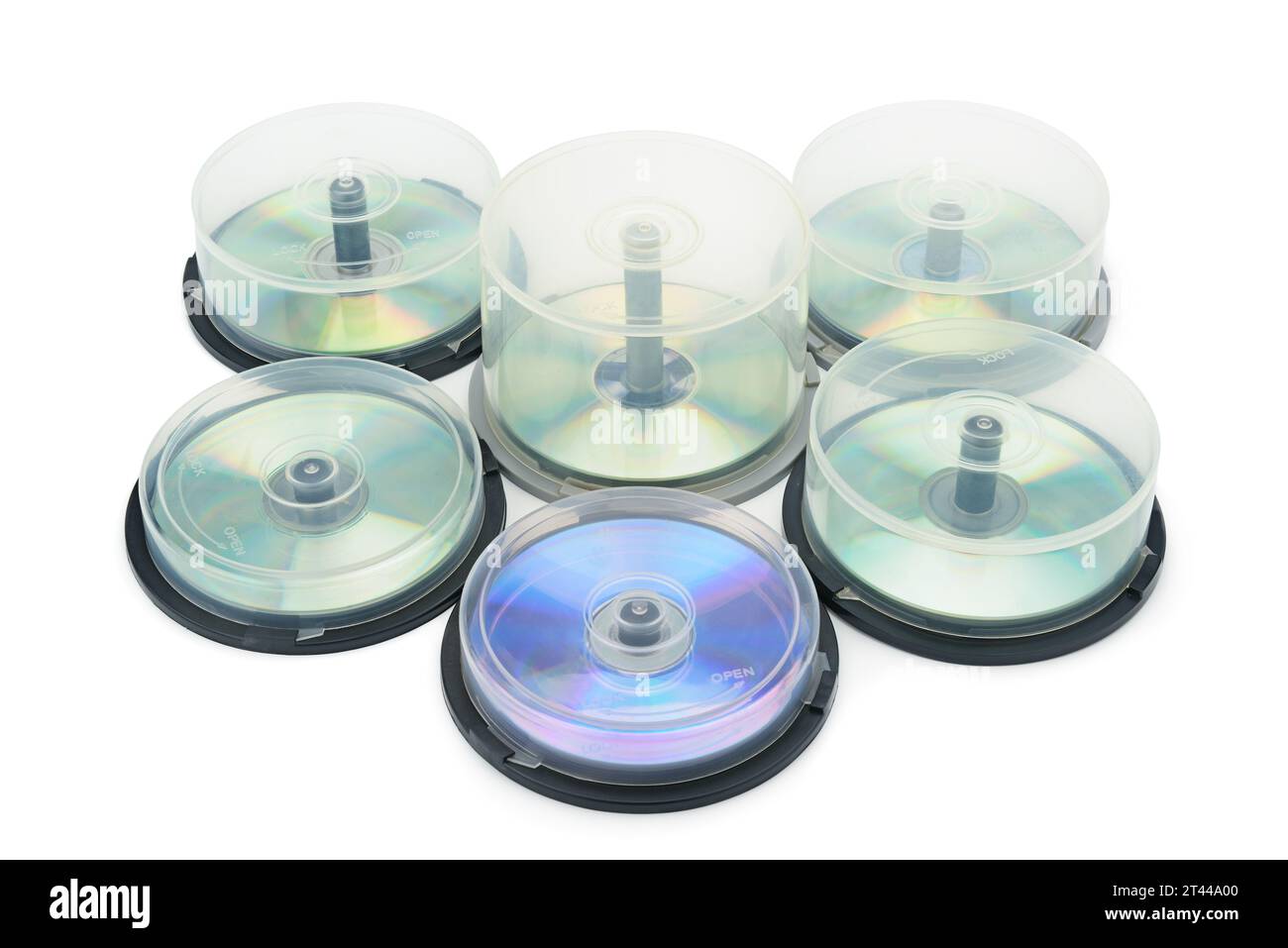 Boxen mit DVD auf weißem Hintergrund Stockfoto