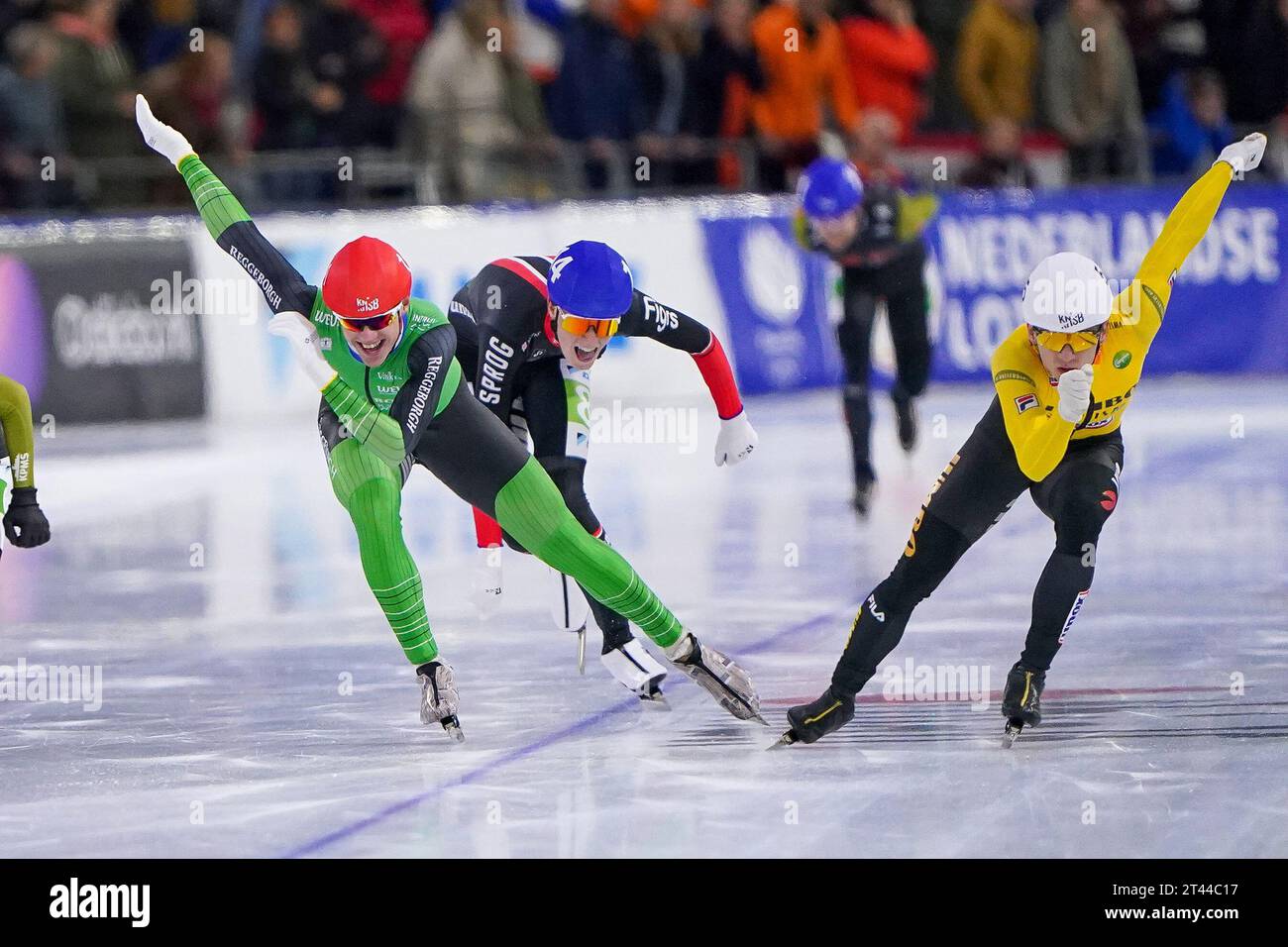 Heerenveen, Niederlande. Oktober 2023. HEERENVEEN, NIEDERLANDE - 28. OKTOBER: Bart Hoolwerf, Harm Visser beim Men's Mass Start beim Speed Skating WCQT am 28. Oktober 2023 in Heerenveen, Niederlande (Foto: Andre Weening/Orange Pictures) Credit: Orange Pics BV/Alamy Live News Stockfoto