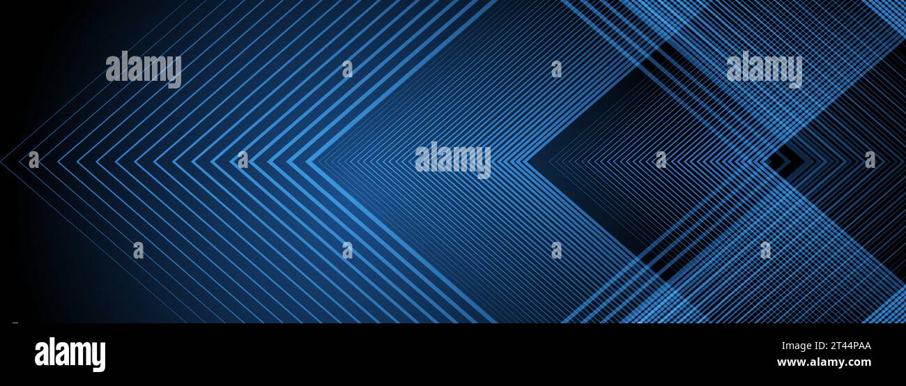 Dunkler, abstrakter, moderner Hintergrund in 3D mit blauen leuchtenden Streifen. Futuristisches Technologiekonzept für Banner, Hintergrund, Tapete, Cover Stock Vektor