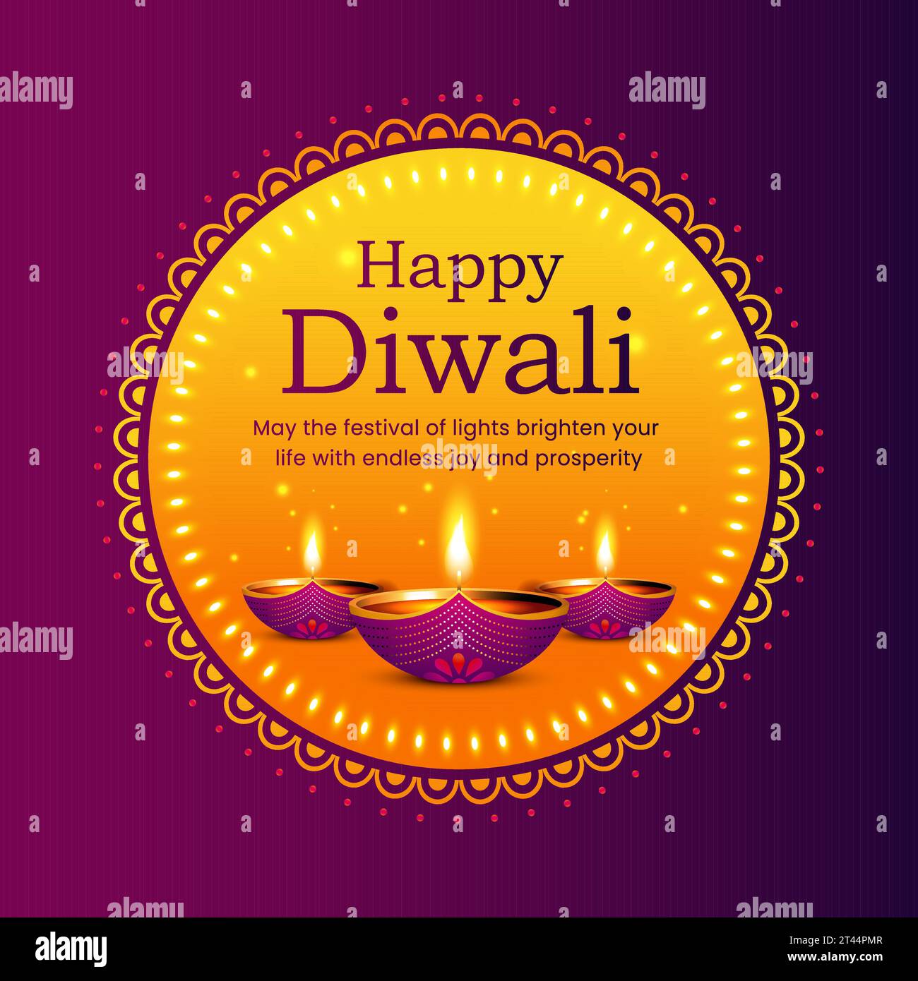 Vektor-Illustration von Diwali Gruß Hintergrund mit beleuchteten Öllampen (Diyas) und Mandala Dekoration. Stock Vektor