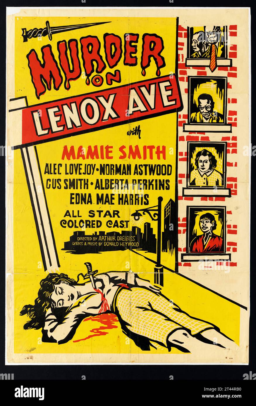 Filmposter für Mord auf der Lenox Avenue. Ein 1941 in Amerika produzierter Rennfilm für ein schwarzes Publikum. Regie führte Arthur Dreifuss. Stockfoto