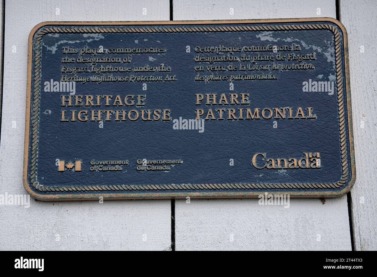 Fisgard Leuchtturmtafel am Fort Rodd Hill & Fisgard Lighthouse National Historic Site in Victoria, British Columbia, Kanada Stockfoto