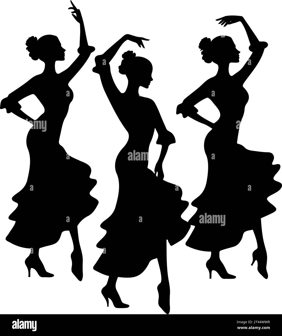 Eine Gruppe von weiblichen Flamenco-Tänzerinnen Silhouette. Vektorabbildung Stock Vektor