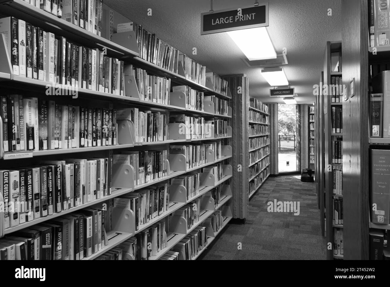 Bücher in Regalen in einer öffentlichen Bibliothek Stockfoto