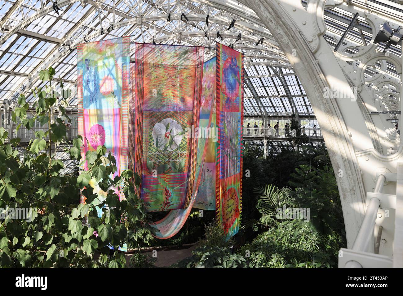 Im Inneren des gemäßigten Hauses in Kew Gardens, das im Oktober 2023 in eine Feier der Verbindungen zwischen Queer People, Plants & Fungi, Großbritannien verwandelt wurde Stockfoto