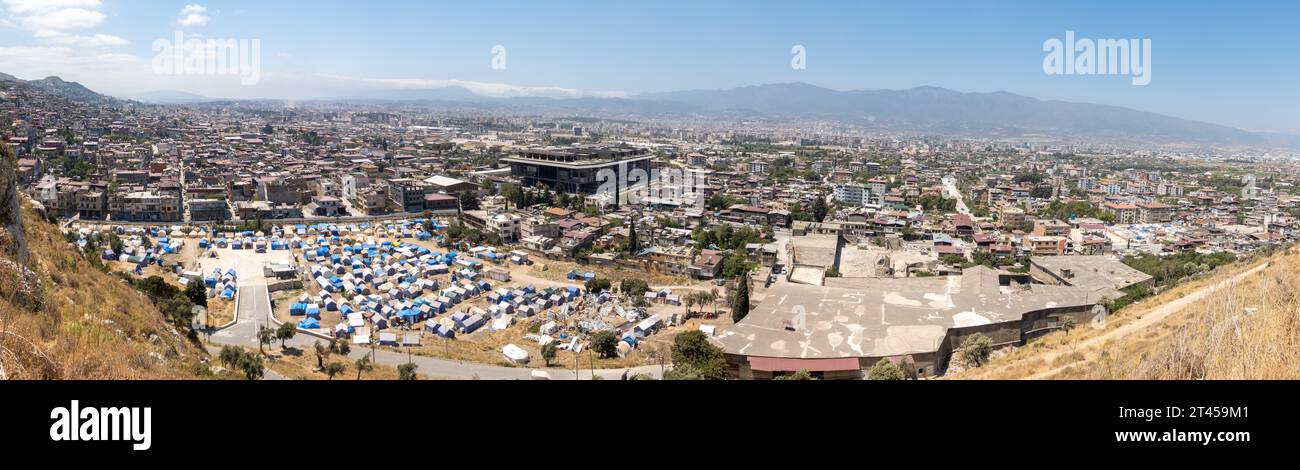 Antakya Türkei nach dem Erdbeben 2023: Zeltlager für Ohbeben und Überlebende. Hatay Stockfoto