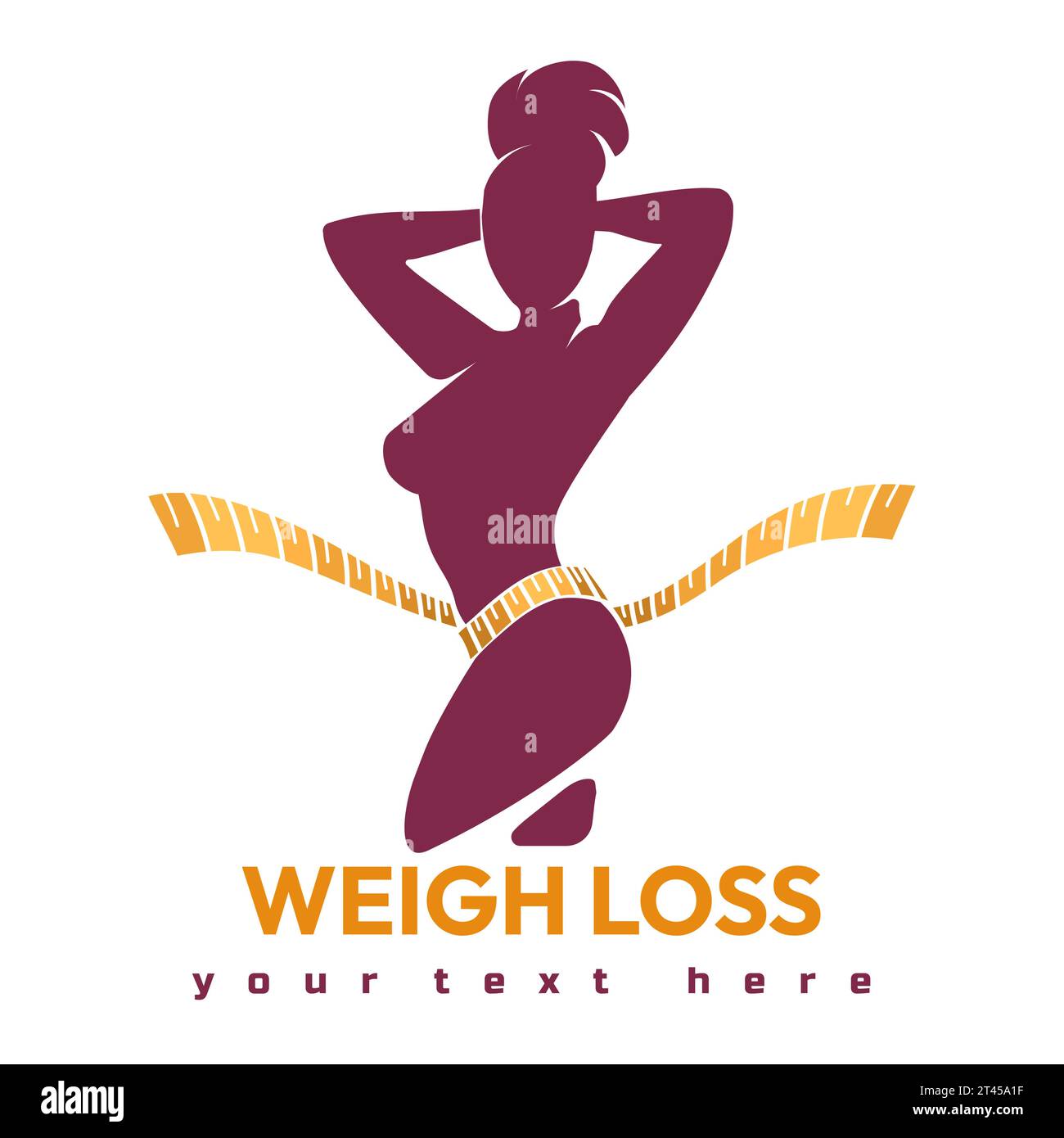 Fitness Frauen Silhouette posiert mit Nähmesser. Logodesign für Gewichtsverlust isoliert auf weißer Vektorillustration Stock Vektor