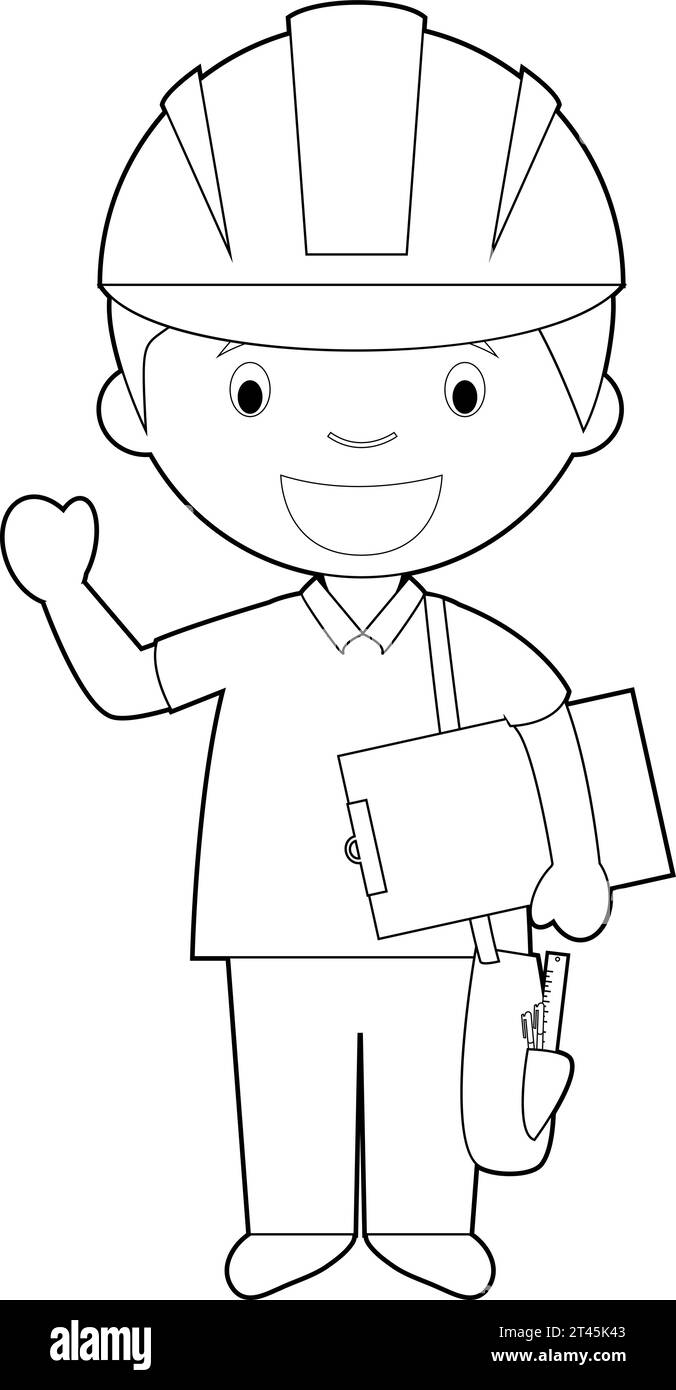Einfache Färbung Karikaturvektor Illustration eines Ingenieurs. Stock Vektor