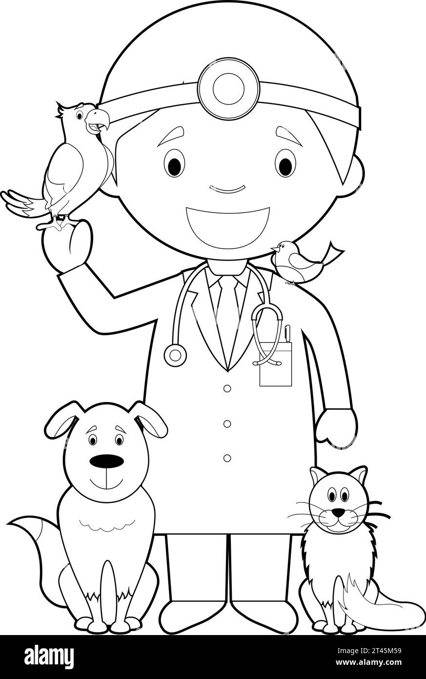 Einfache Färbung Karikaturvektor-Illustration eines Tierarztes. Stock Vektor