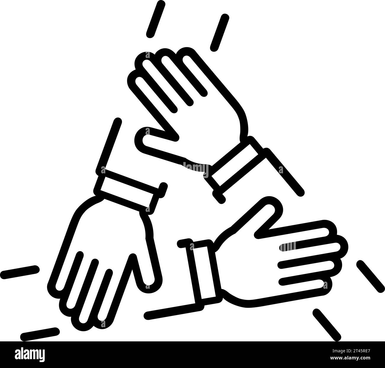 Handshake-Symbol mit drei Händen als Konzept für Unterstützung, Vereinbarung oder Partnerschaft Stock Vektor